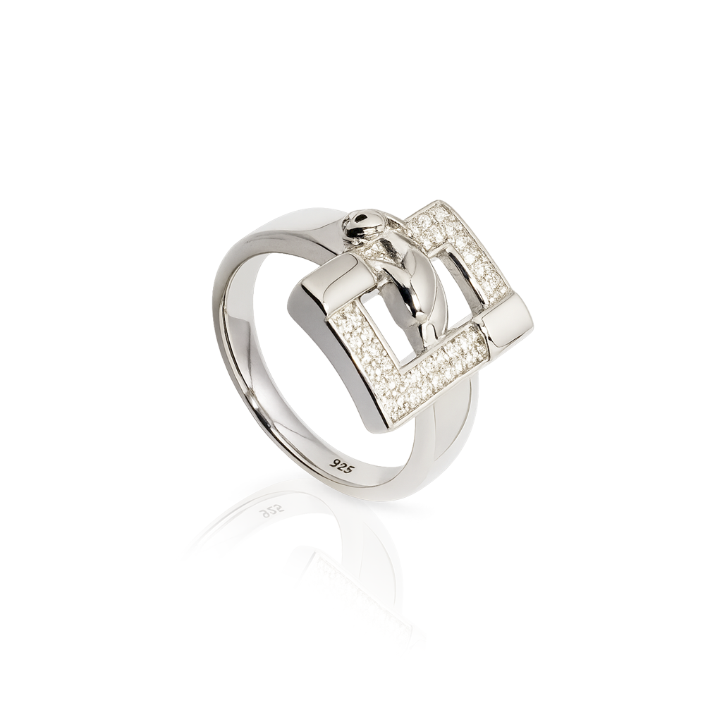 RING 1 92.5 STERLING SILVER JAGUAR BUCKLE MOTIF RING FOR MEN