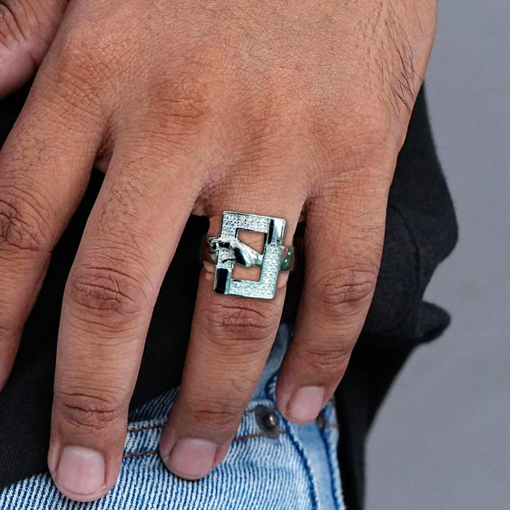 RING 3 92.5 STERLING SILVER JAGUAR BUCKLE MOTIF RING FOR MEN - Image 2