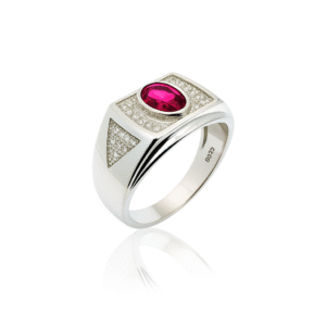 92.5 STERLING SILVER RED RUBY STONE RING FOR MEN