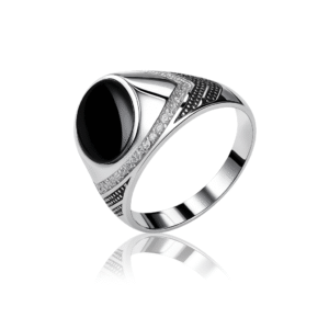 92.5 STERLING SILVER TURKEY BLACK ONYX GEMSTONE RING FOR MEN