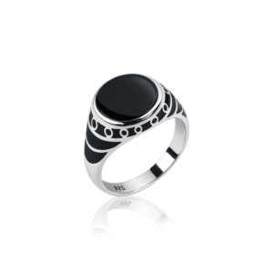 92.5 STERLING SILVER TURKEY ROUND BLACK ONYX GEMSTONE RING FOR MEN