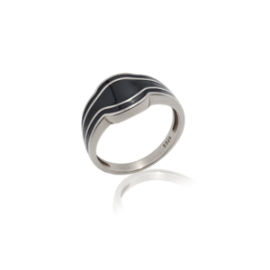 92.5 STERLING SILVER TURKEY CURVED BLACK ONYX INLAY RING FOR MEN