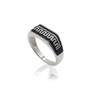 92.5 STERLING SILVER TURKEY BLACK ONYX GEOMETRIC RING FOR MEN