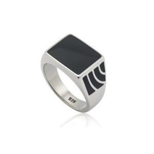 92.5 STERLING SILVER TURKEY BLACK ONYX SQUARE RING FOR MEN