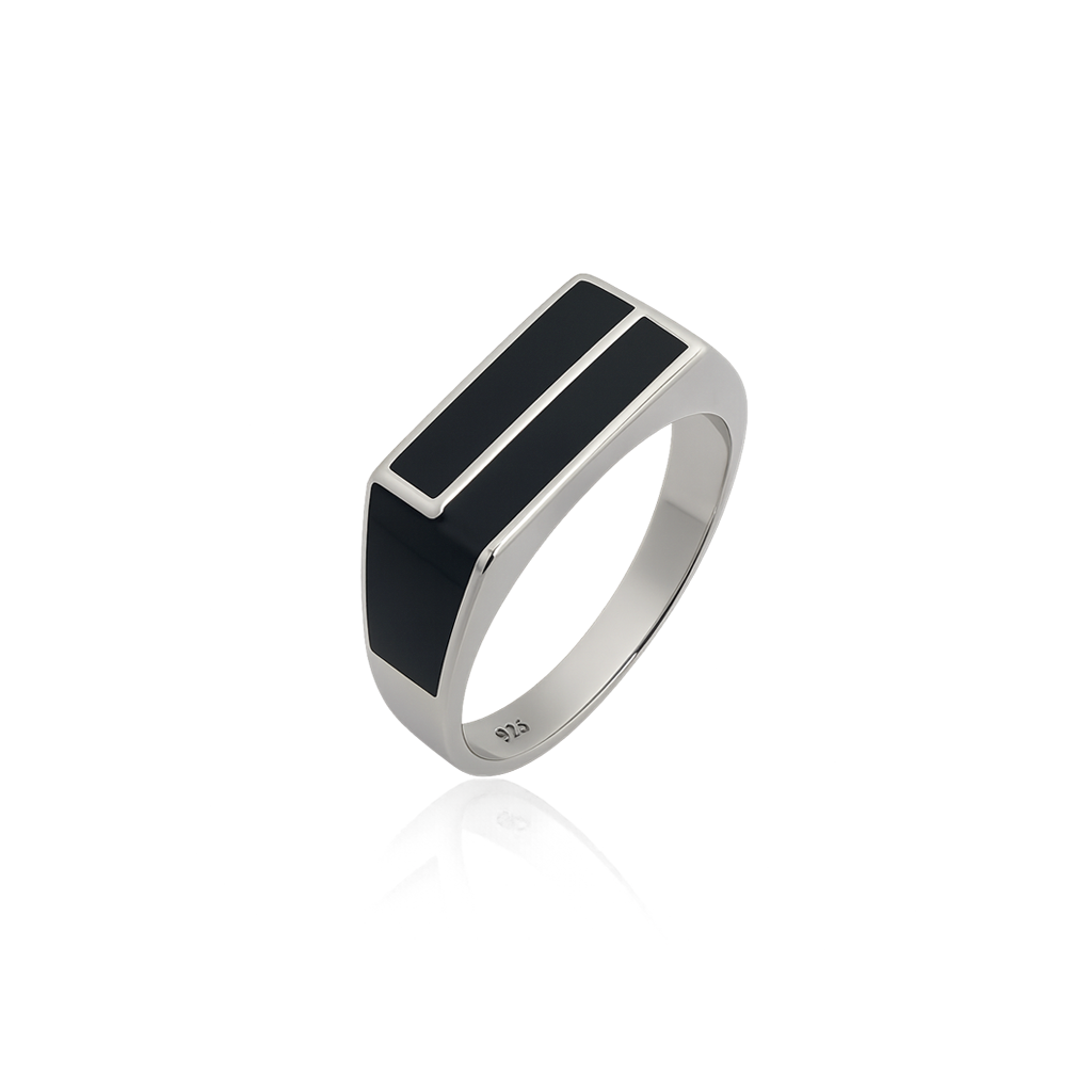 RING 1 92.5 STERLING SILVER TURKEY BLACK ONYX BAR RING FOR MEN