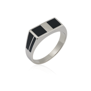 92.5 STERLING SILVER TURKEY BLACK ONYX DUAL INLAY RING FOR MEN