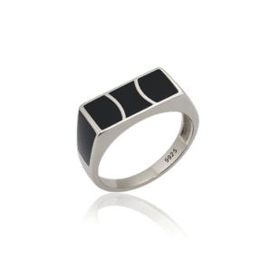92.5 STERLING SILVER TURKEY BLACK ONYX TRIPLE INLAY RING FOR MEN