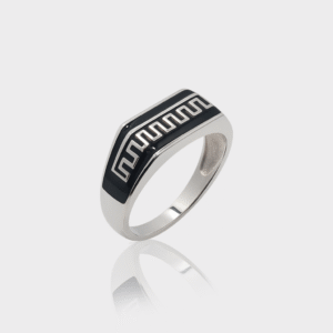 92.5 STERLING SILVER TURKEY BLACK ONYX GEOMETRIC RING FOR MEN