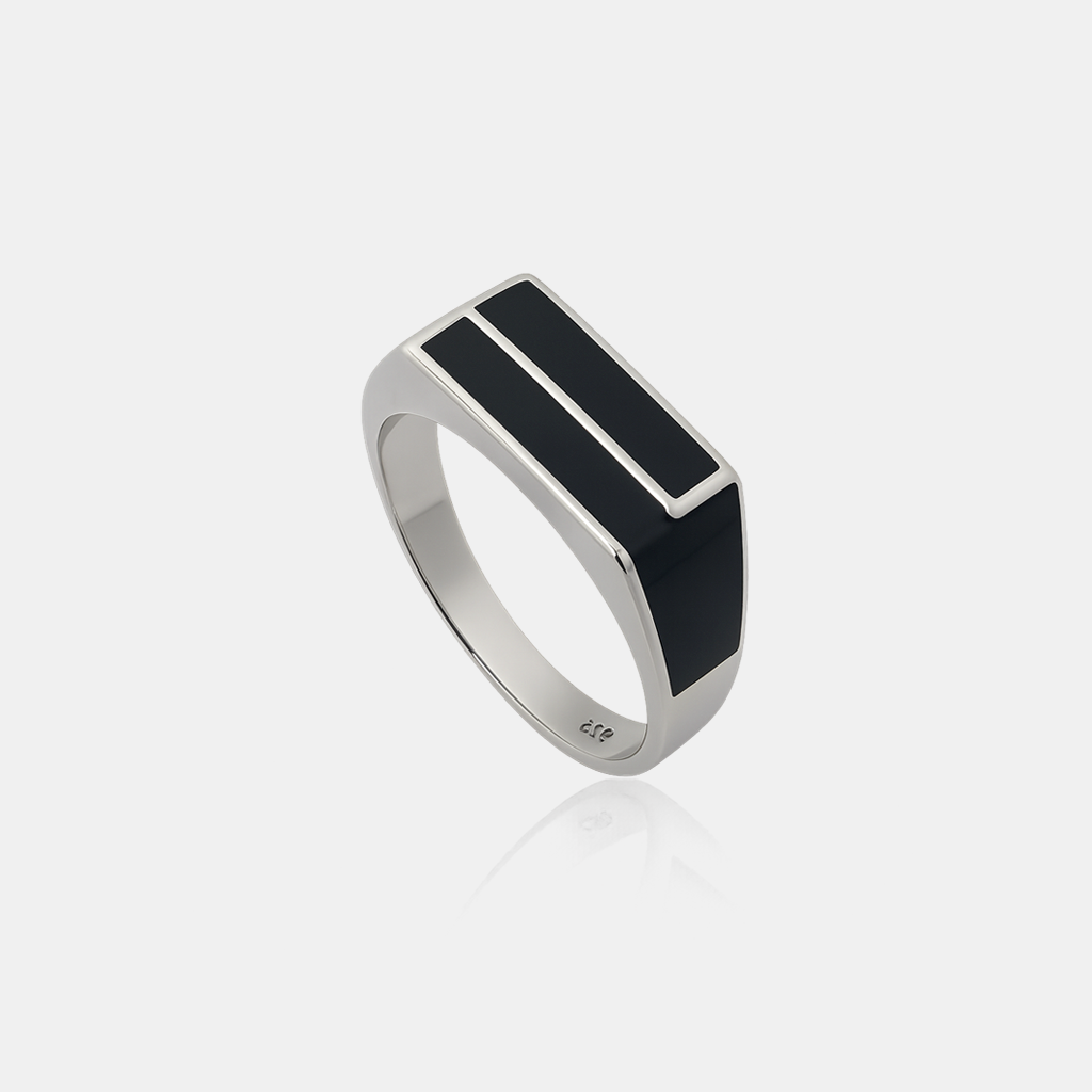 RING 2 92.5 STERLING SILVER TURKEY BLACK ONYX BAR RING FOR MEN - Image 3