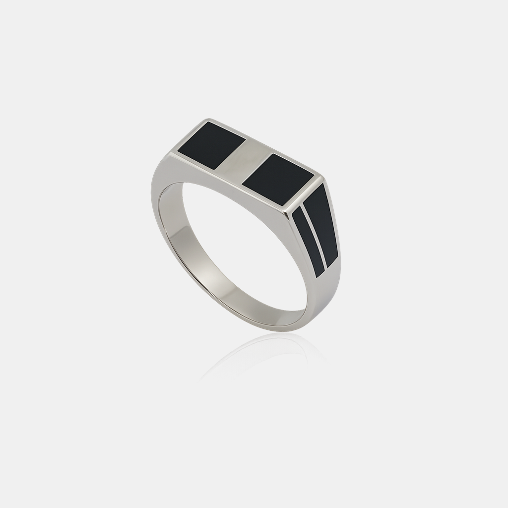 RING 2 92.5 STERLING SILVER TURKEY BLACK ONYX DUAL INLAY RING FOR MEN - Image 3