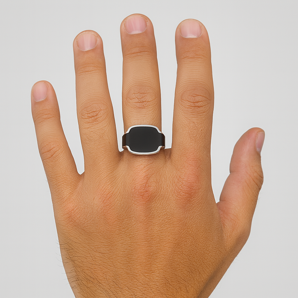 RING 3 92.5 STERLING SILVER TURKEY RECTANGULAR BLACK ONYX RING FOR MEN - Image 2