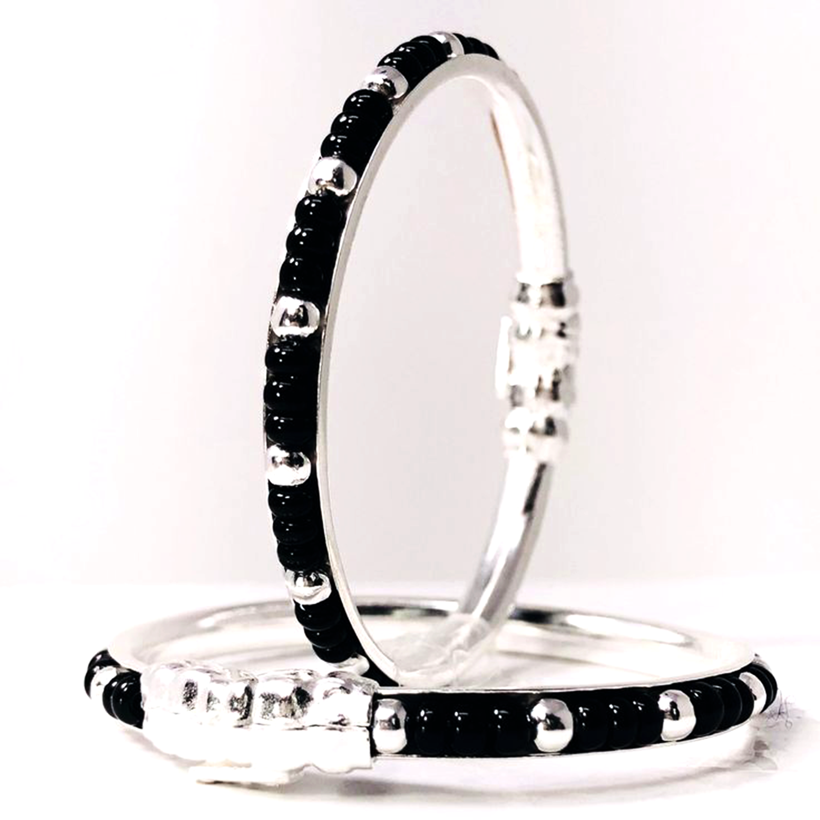BANGLE 1 SILVER FANCY BLACK BEADED BABY BANGLE FOR KIDS - Image 2