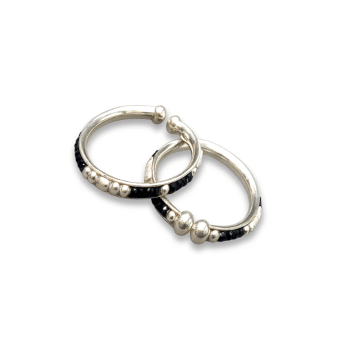 92.5 STERLING SILVER CRYSTAL BLACK BEADED BABY BANGLES FOR KIDS - Image 2