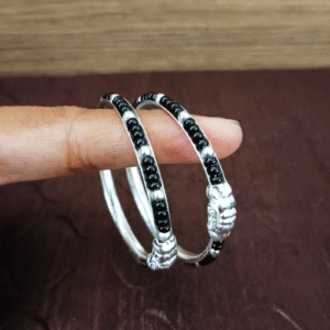 SILVER FANCY BLACK BEADED BABY BANGLE FOR KIDS