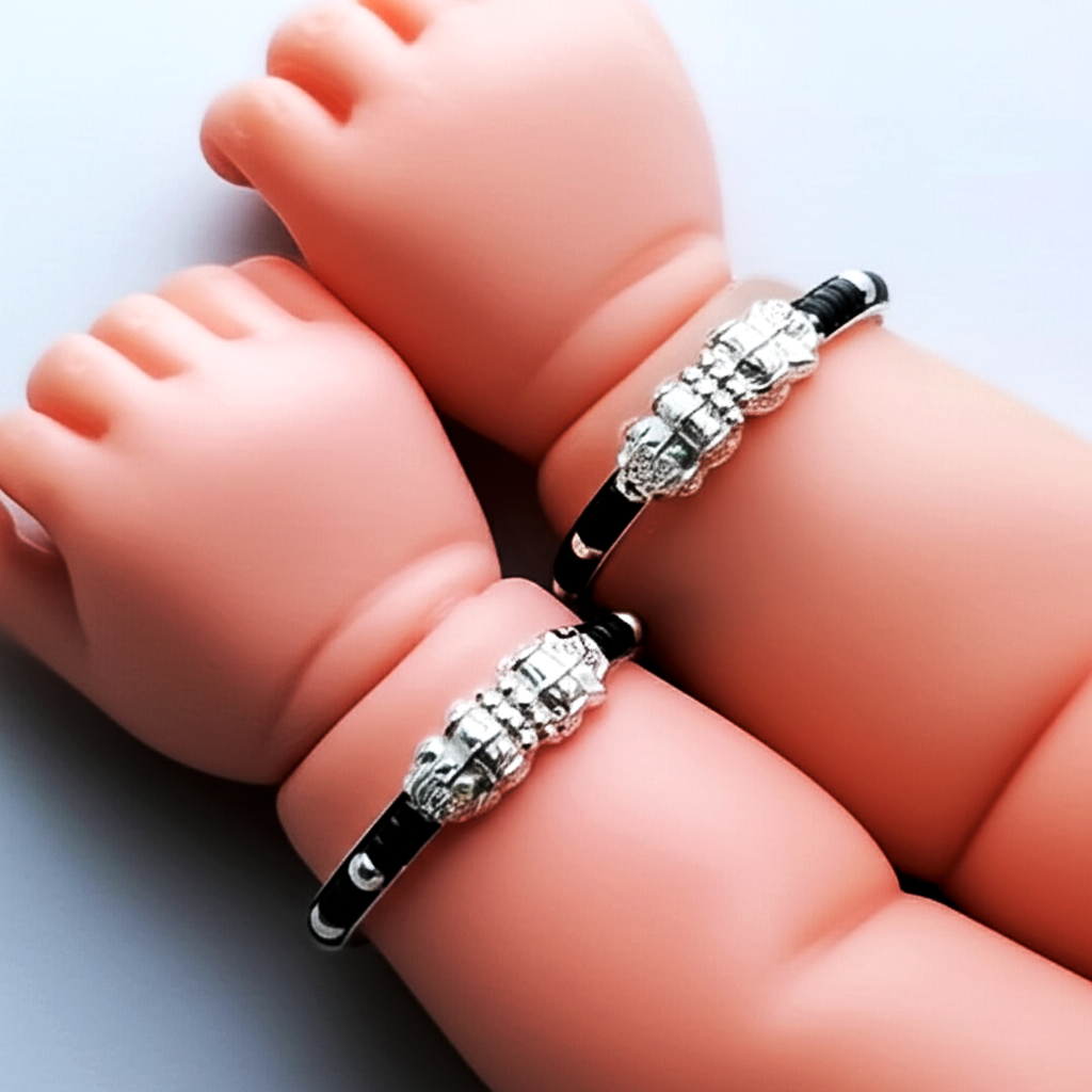 BANGLE 5 SILVER FANCY BLACK BEADED BABY BANGLE FOR KIDS - Image 3