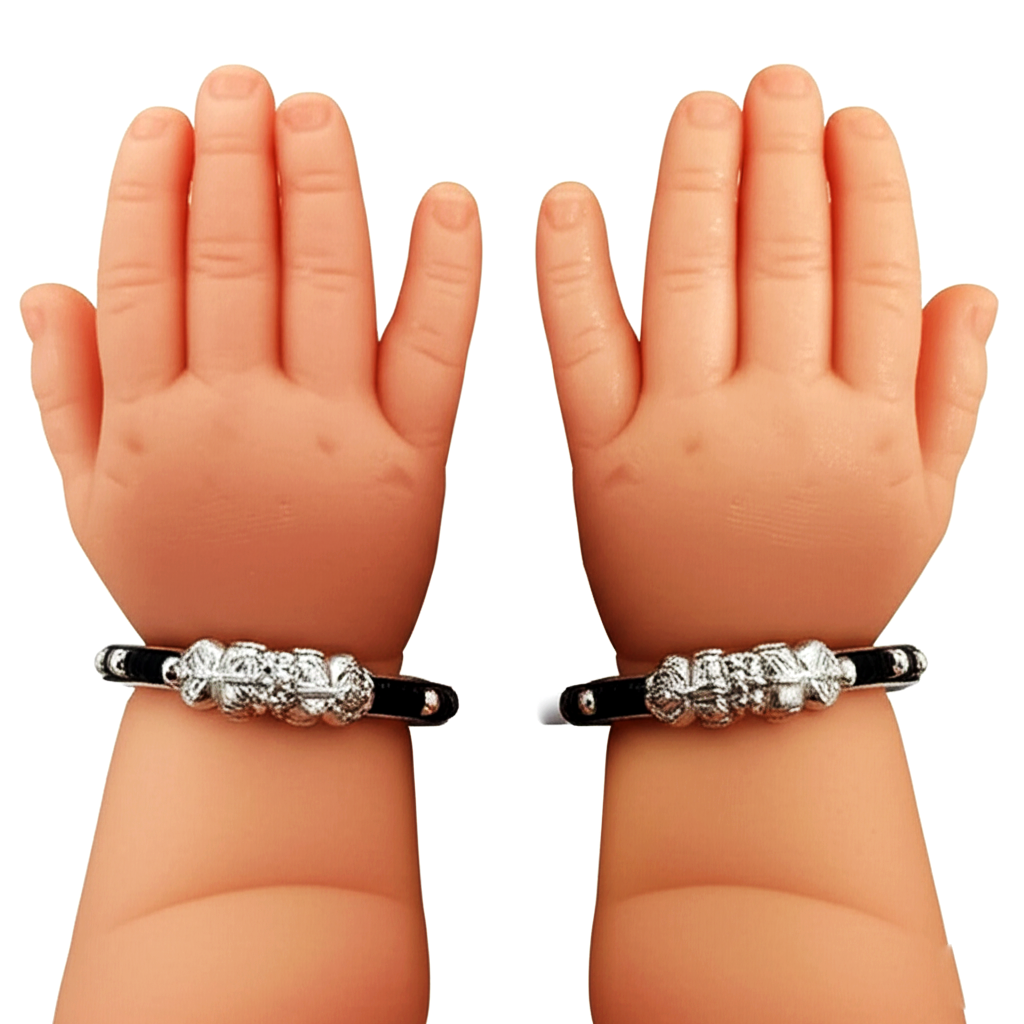 BANGLE 6 SILVER FANCY BLACK BEADED BABY BANGLE FOR KIDS - Image 4