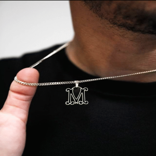 92.5 STERLING SILVER “M” FANCY FONT PENDANT FOR MEN - Image 2
