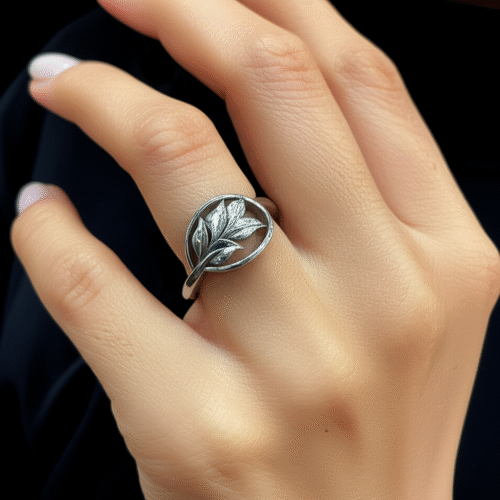 92.5 STERLING SILVER LEAF HARMONY RING FOR WOMEN - Image 2