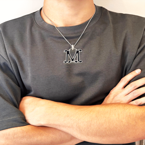 92.5 STERLING SILVER “M” FANCY FONT PENDANT FOR MEN - Image 4