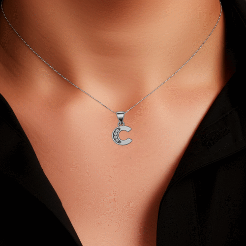 92.5 STERLING SILVER “C” ALPHABET PENDANT FOR MEN & WOMEN - Image 4