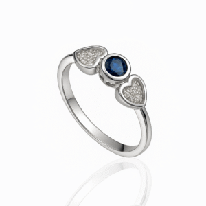 FANCY DOUBLE HEART BLUE STONE RING FOR WOMEN