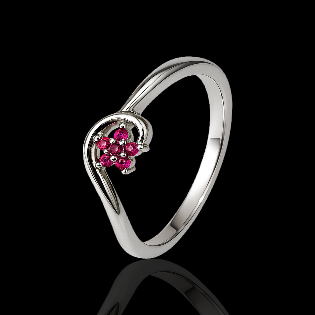 RING 1 92.5 STERLING SILVER FANCY FLOWER MICRO RED STONE RING FOR WOMEN - Image 2