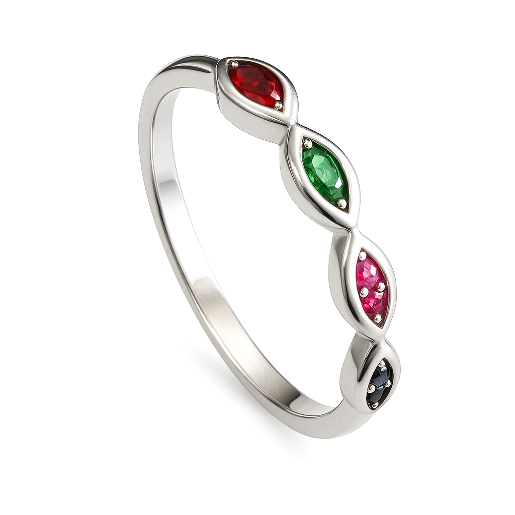 RING 1 92.5 STERLING SILVER FANCY MARQUISE MULTI STONE BAND RING FOR WOMEN