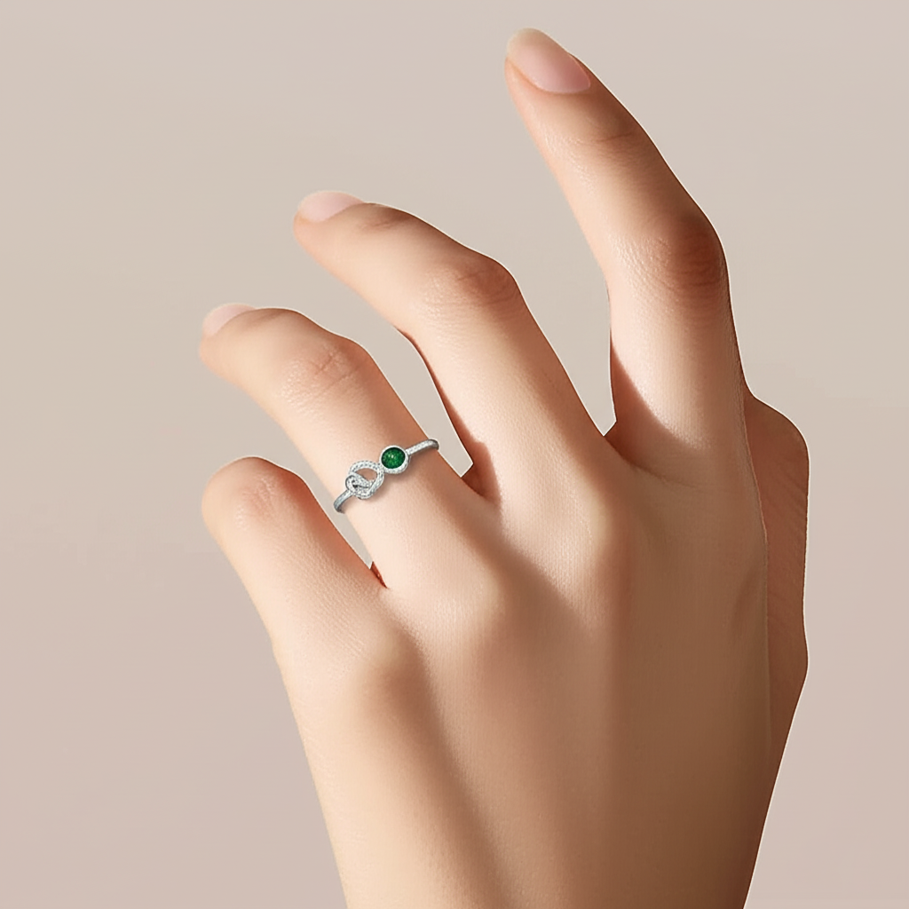 RING 2 92.5 STERLING SILVER FANCY HEART SIDE VIEW GREEN STONE RING FOR WOMEN - Image 2