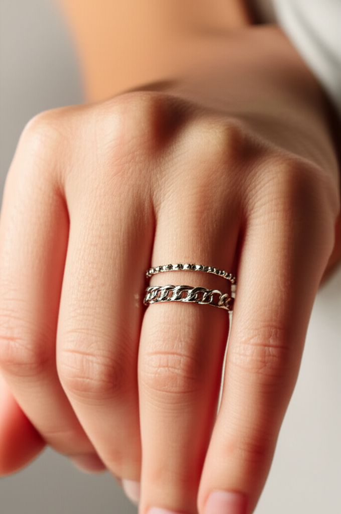 RING 2 92.5 STERLING SILVER FANCY CHAIN & WRAP BAND RING FOR WOMEN - Image 2