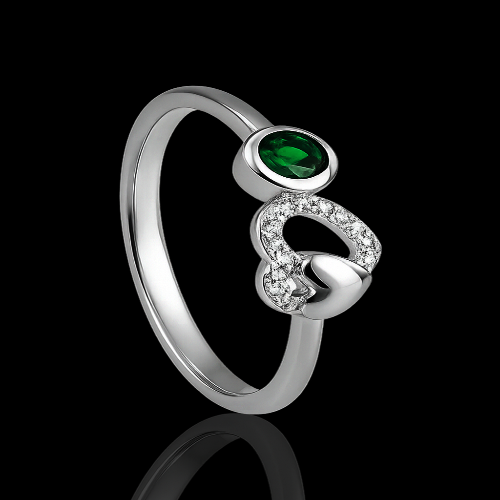 RING 3 92.5 STERLING SILVER FANCY HEART SIDE VIEW GREEN STONE RING FOR WOMEN - Image 3
