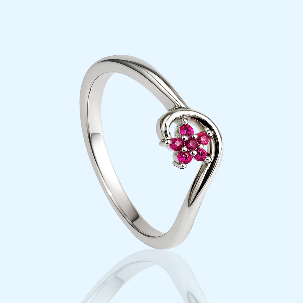 RING 3 92.5 STERLING SILVER FANCY FLOWER MICRO RED STONE RING FOR WOMEN