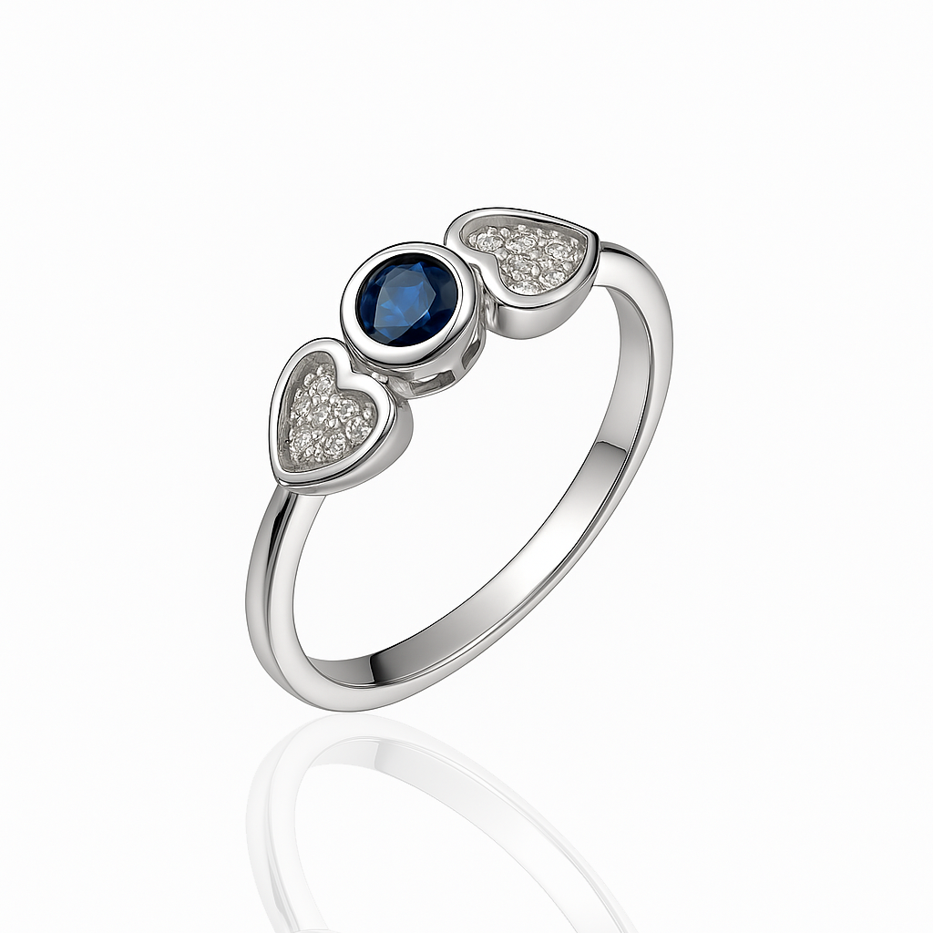 RING 3 92.5 STERLING SILVER FANCY DOUBLE HEART BLUE STONE RING FOR WOMEN - Image 3