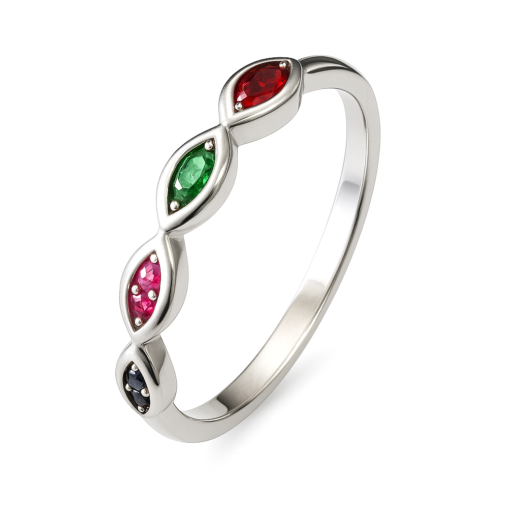 RING 3 92.5 STERLING SILVER FANCY MARQUISE MULTI STONE BAND RING FOR WOMEN - Image 3