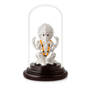 99.9 PURE SILVER GANESH [HALLOW] IDOL WITH AIR PROOF GLASS DOME