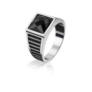 92.5 STERLING SILVER BLACK ONYX STATEMENT RING FOR MEN