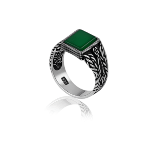 92.5 STERLING SILVER GREEN ONYX VINTAGE RING FOR MEN