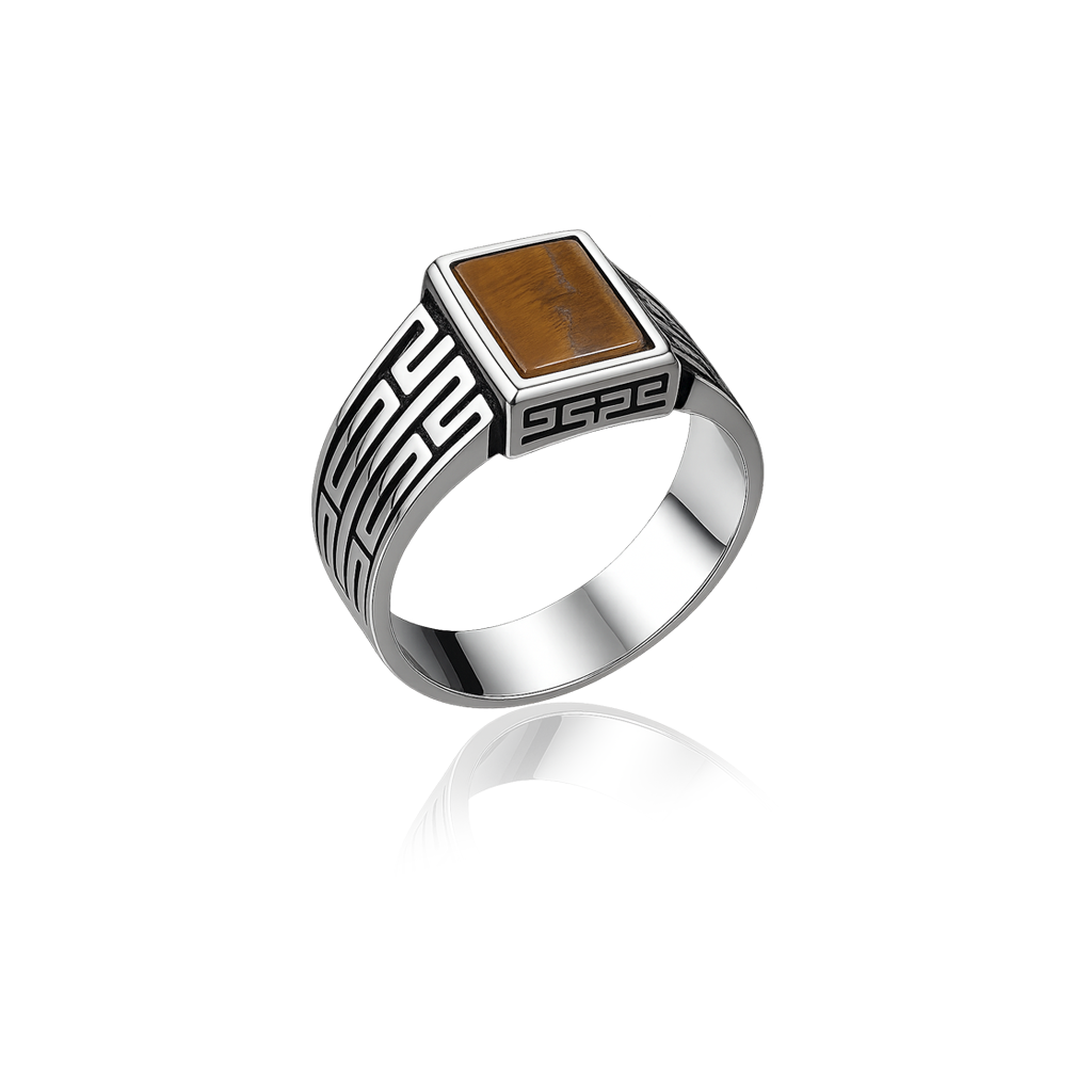 RING 1 92.5 STERLING SILVER TIGER EYE GEOMETRIC RING FOR MEN - Image 3