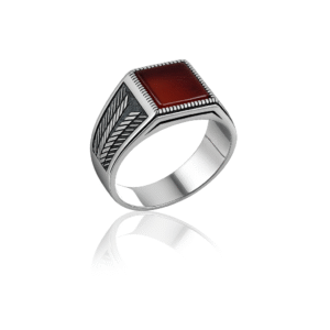 92.5 STERLING SILVER RED AGATE VINTAGE RING FOR MEN