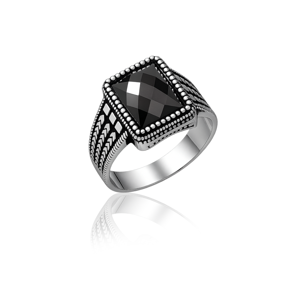 RING 1 92.5 STERLING SILVER BLACK ONYX VINTAGE RING FOR MEN