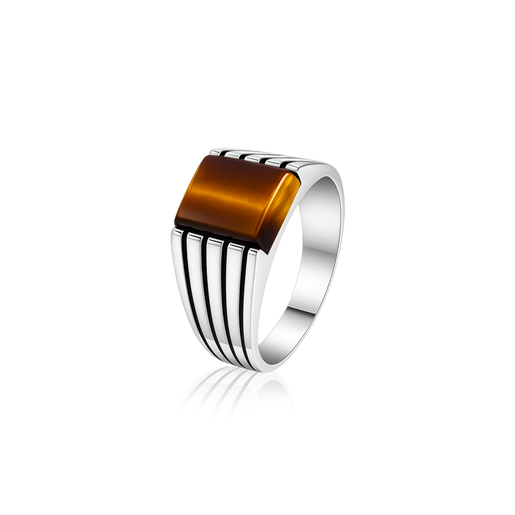 RING 1 92.5 STERLING SILVER TIGER EYE RING FOR MEN