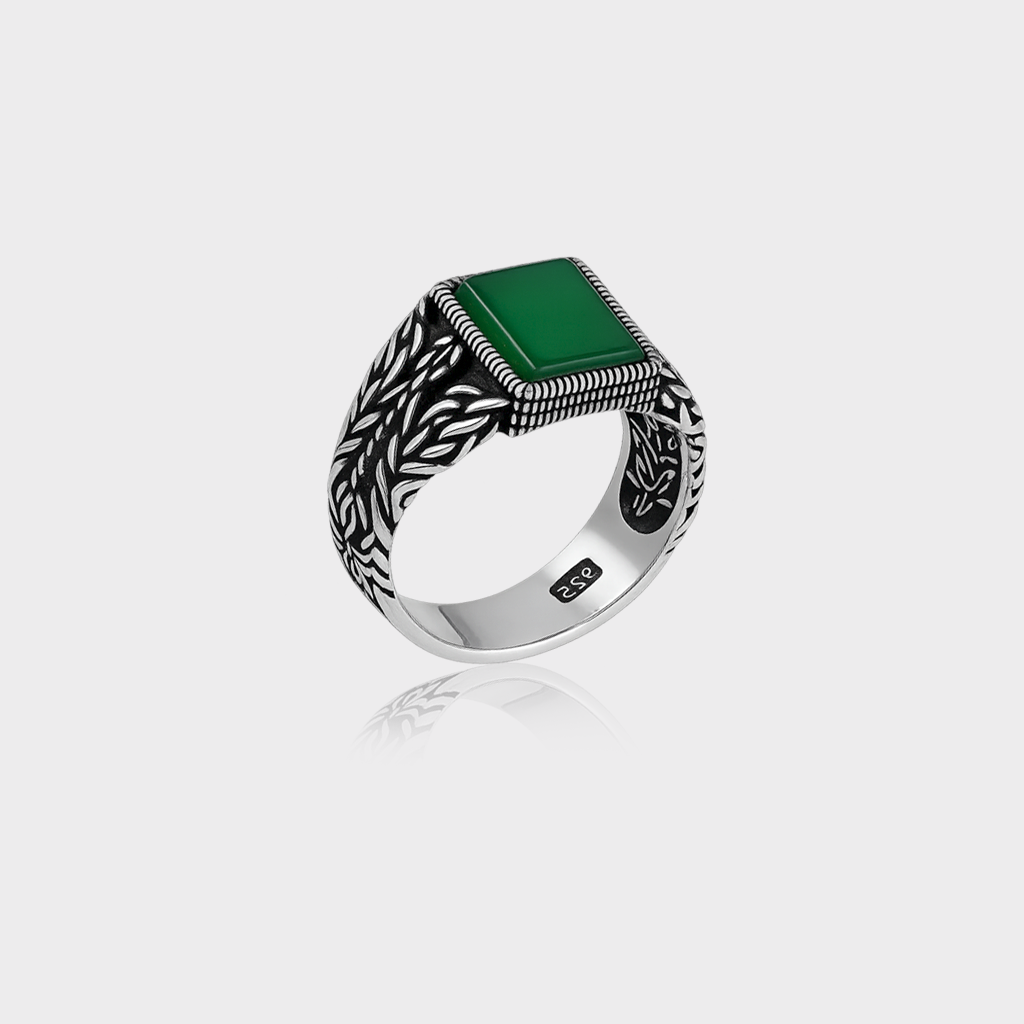 RING 2 92.5 STERLING SILVER GREEN ONYX VINTAGE RING FOR MEN - Image 3