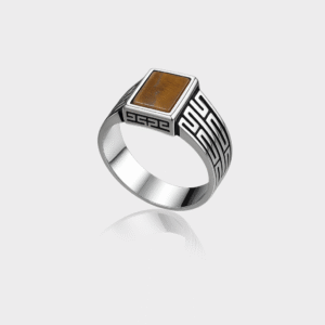 92.5 STERLING SILVER TIGER EYE GEOMETRIC RING FOR MEN