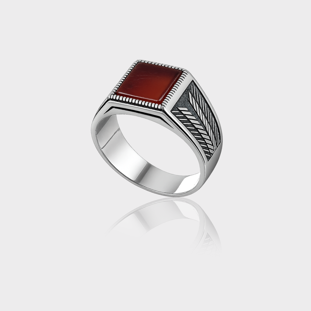 RING 2 92.5 STERLING SILVER RED AGATE VINTAGE RING FOR MEN - Image 3