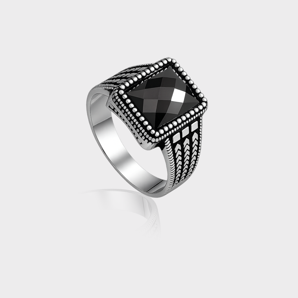 RING 2 92.5 STERLING SILVER BLACK ONYX VINTAGE RING FOR MEN - Image 3