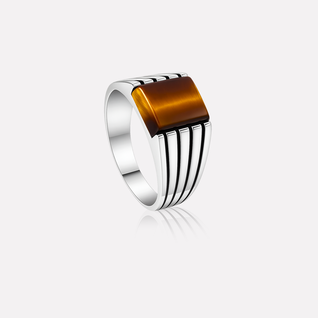RING 2 92.5 STERLING SILVER TIGER EYE RING FOR MEN - Image 2