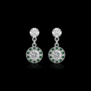 92.5 STERLING SILVER ROUND DROP EARRINGS WITH GREEN & WHITE CZ STONES FOR WOMEN