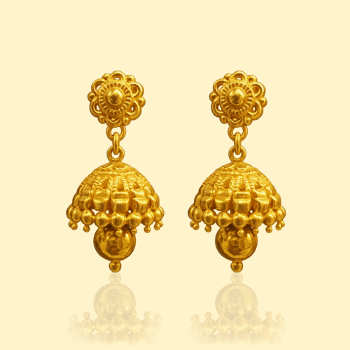 92.5 STERLING SILVER GOLD-PLATED TRADITIONAL JHUMKA EARRINGS FOR WOMEN