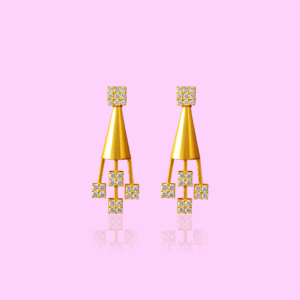 92.5 STERLING SILVER GOLD-PLATED GEOMETRIC DROPS EARRINGS FOR WOMEN