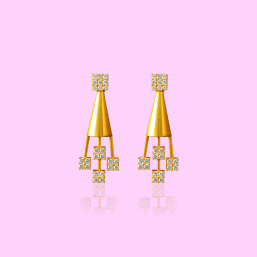 92.5 STERLING SILVER GOLD-PLATED GEOMETRIC DROPS EARRINGS FOR WOMEN