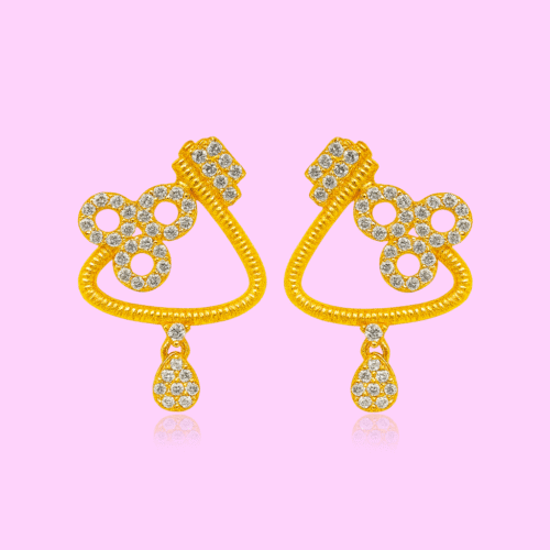 92.5 STERLING SILVER GOLD-PLATED DESIGNER CZ STONE STATEMENT EARRINGS FOR WOMEN - Image 3